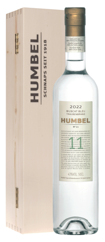 Nr. 11 Muscat Bleu Traubenbrand 2022 (Bio Knospe*) in Holzkiste